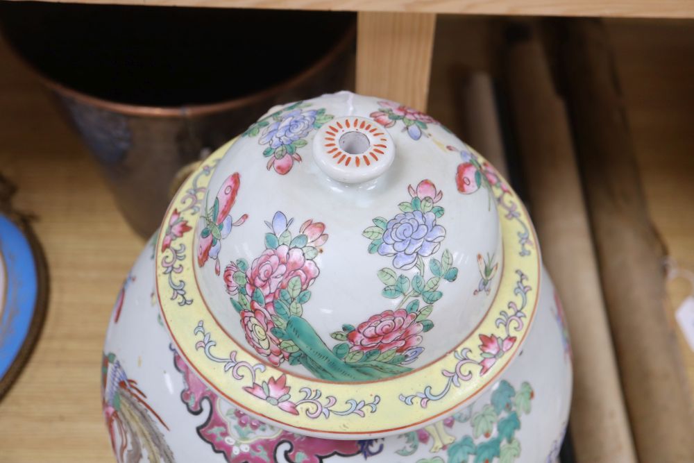 A Chinese famille rose lidded jar, height 47cm